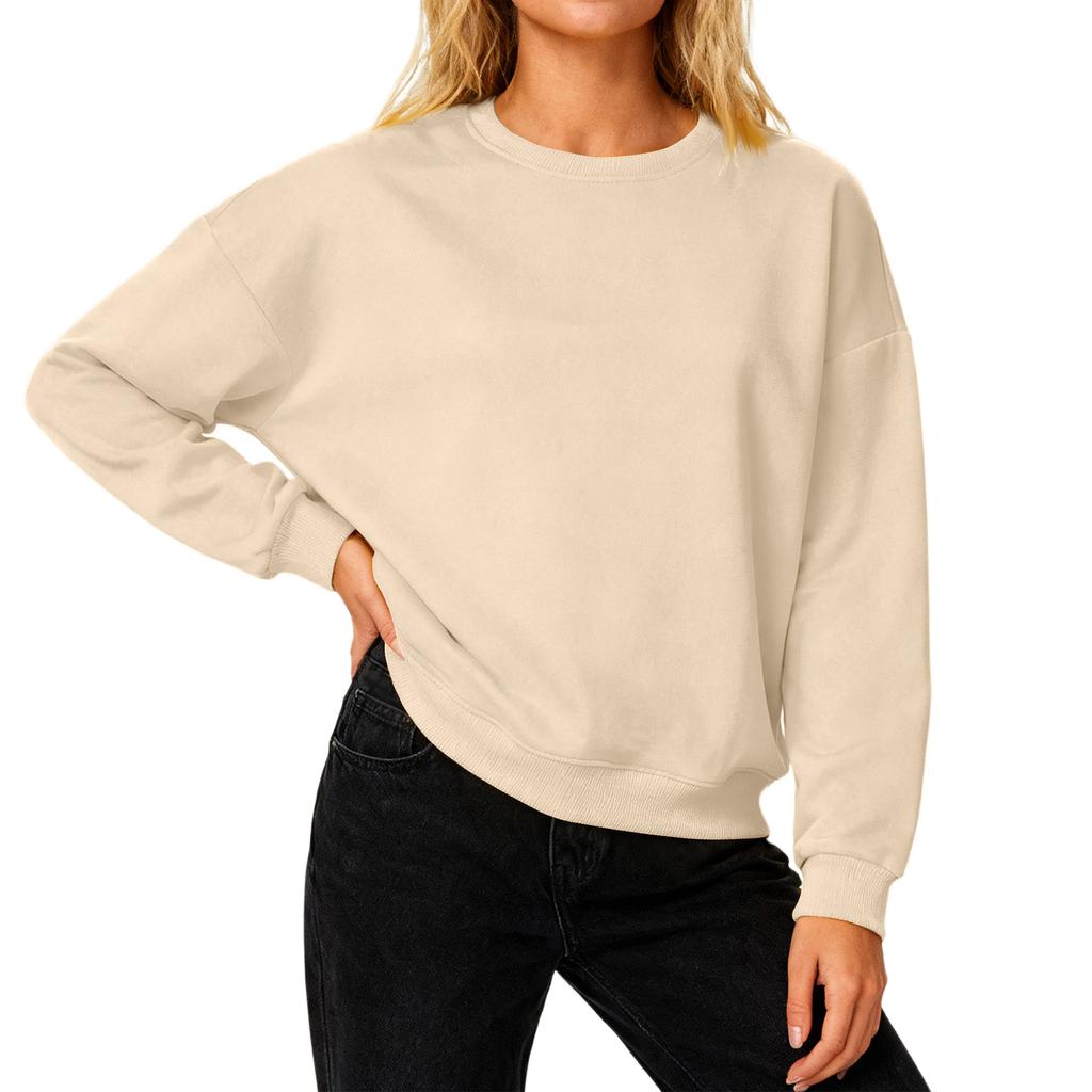 Women's Loose Comfortable Casual And Fashionable Round Neck Threaded Sleeves Solid Color Long Sleeved Sweatshirt