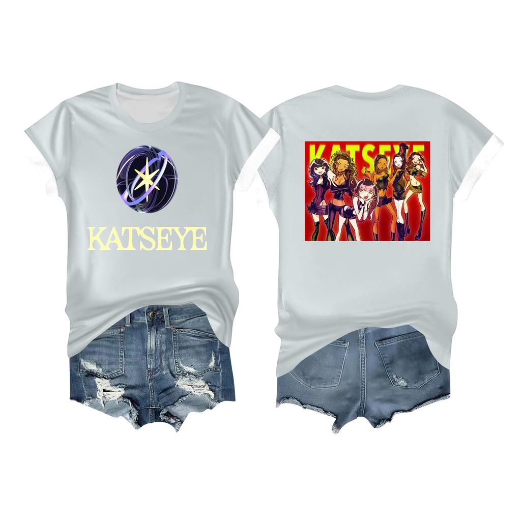 Kvinners avslappet trykket t-skjorte rund hals genser kort ermet topp