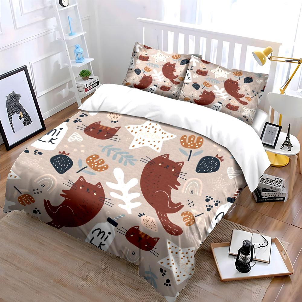 Cute Cat-Themed Decor Set For Kids  Kid'S And Adults' Bedroom Decor, Exquisite Three-Piece Bedding Set Gift