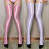 Cuban Heel Satin Stockings Women's High Elastic Smooth Knee Length Stockings Pole Dance Oil Shiny Cosplay Hosiery For Garters