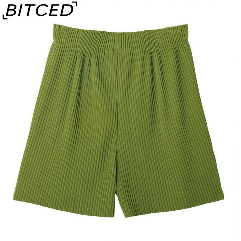 BITCED Pleated Shorts for Women Spring/Summer Casual Cropped Trousers High-Waisted Loose-Fit Flattering Straight-Leg Wide-Leg Trousers