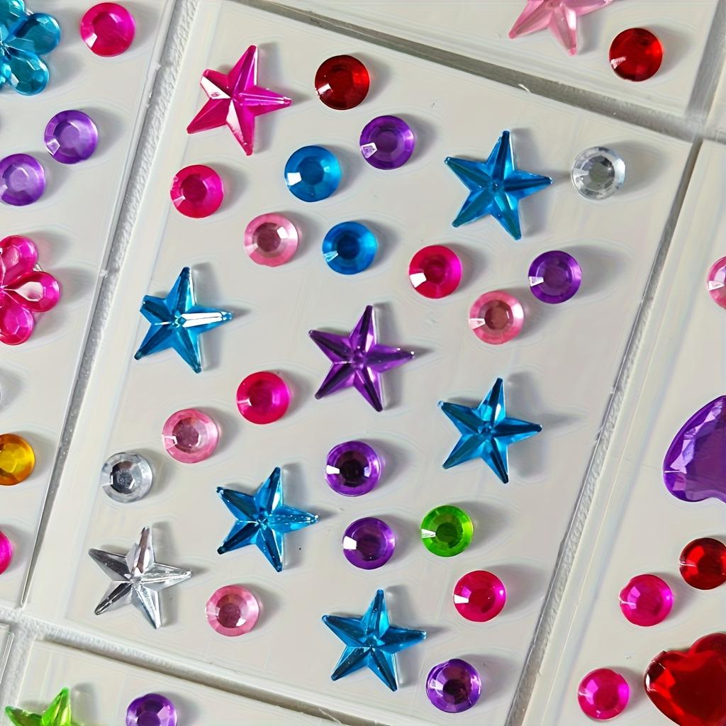 Mini Edelsteinaufkleber-Selbstklebend Mehrfarbig Sortierte Formen(Herzen,Sterne,Blumen)für DIY Basteln, Nagelkunst, Gesichts- und Körperdekoration