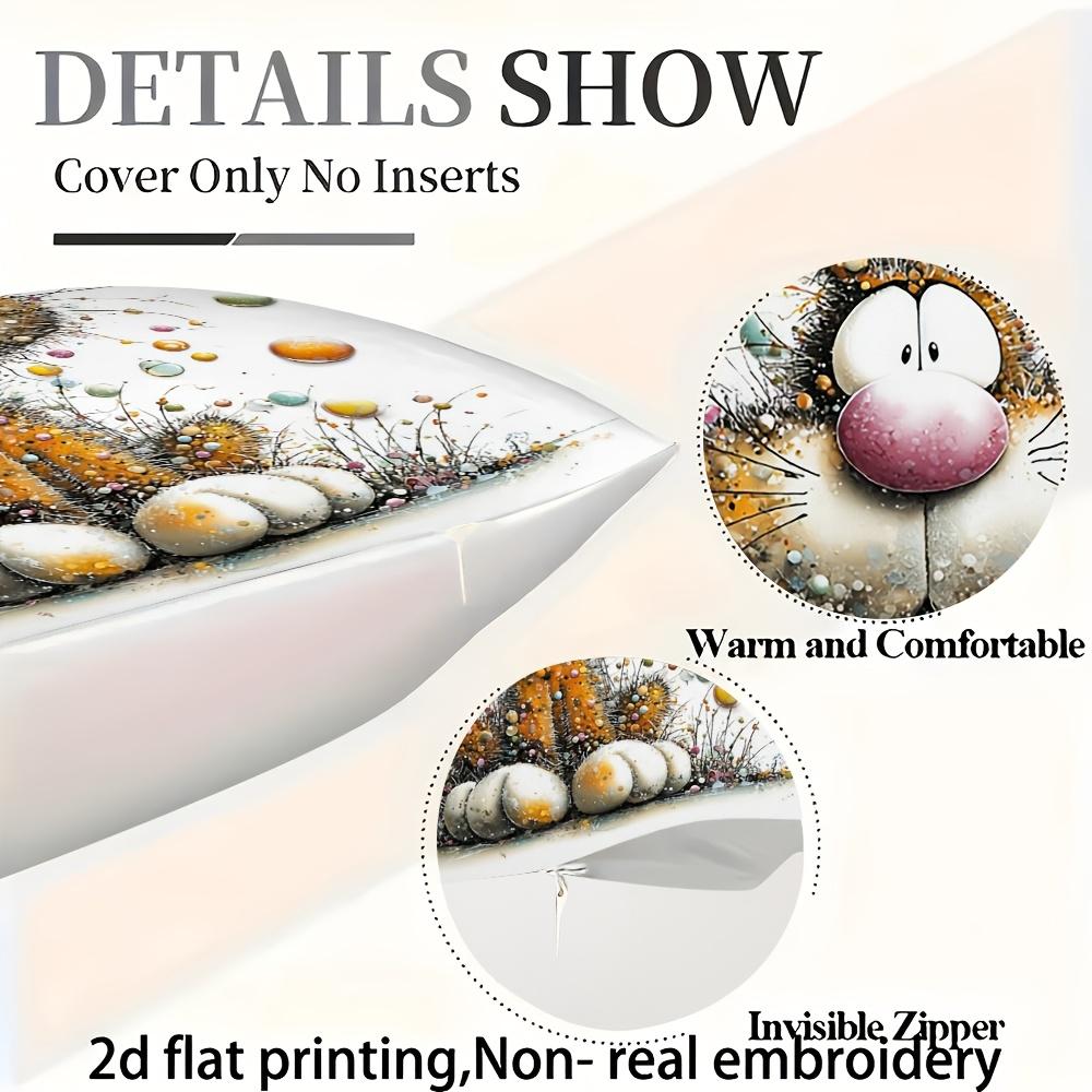 4Pcs Cat And Flower Pattern Single-Sided Digital Printing Pillow Cover Short Plush Suitable Living Rooms Bedrooms Sofas