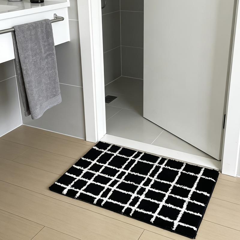 Schwarz Weiß karierter weicher Bodenläufer Neutraler Stil Rutschfest Saugfähig Badezimmer Schlafzimmer Wohnzimmer Dekor Teppich
