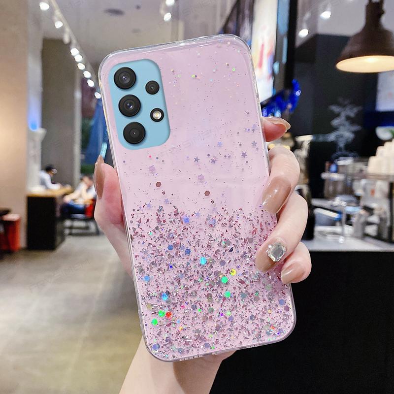 Glänzende Spark Girl Glitzer Bling Sterne Handyhülle Soft Clear Cover für Samsung A05 A05S A15 A25 A35 A55 M14 M34 für Redmi Note 12 Pro+ 12S 13C 12 12C
