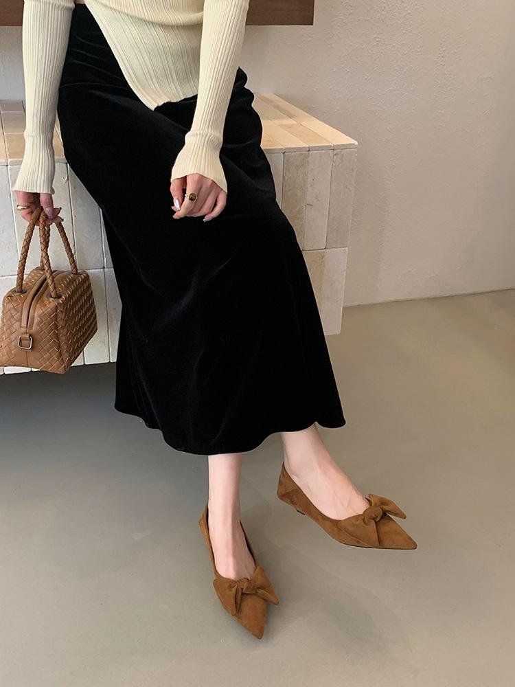 Soft-soled Single Shoes Women's Shallow Mouth 2025 New Autumn Pointed Head Shallow Mouth Thick Heel Soft Leather Bow Fairy Women's Shoes Tide