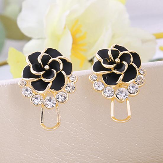 Женщины Пион Камелия Цветок Стразы Сплава Серьги-гвоздики для вечеринок Ювелирные изделия чёрный