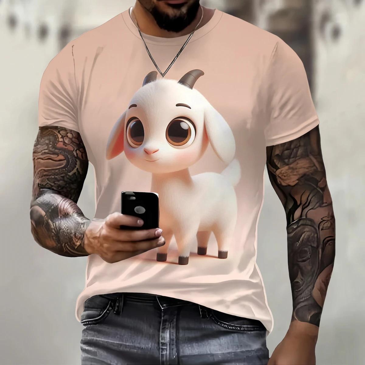 

Fun 3D Sheep Printed T-shirt Hip Hop Trendy Street Casual O-neck Clothing Summer Men s Fashion Loose Short Sleeved Tops XS