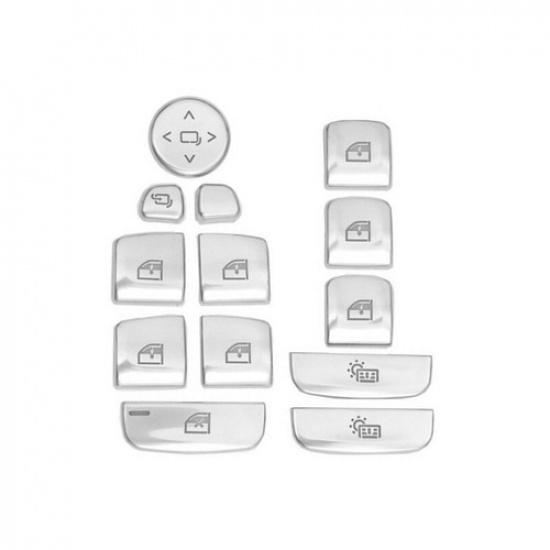 13pcs Silver ABS Car Door Window Glass Lift Button Cover For BMW 5 G30 2018-