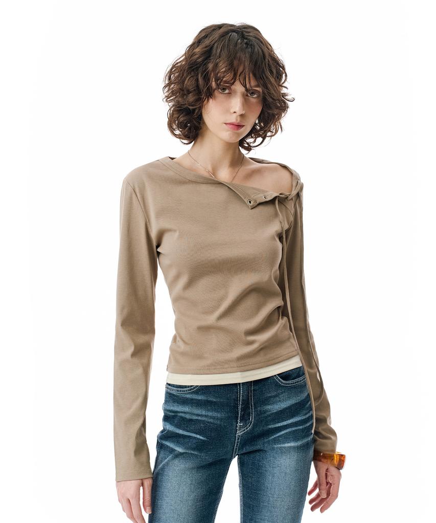 Sekeonmonollogeu W.Lace-Up Detail Layered Top [Dtbeige]_Sewts022Dtbeige