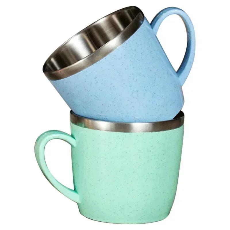 220ml Rustfritt Stål Kopper Krus Hvetestrå Anti-skolding Vannkopp Kaffe Melkekopp Te Drikker Vannkopp for Hjemmekontor Tumbler
