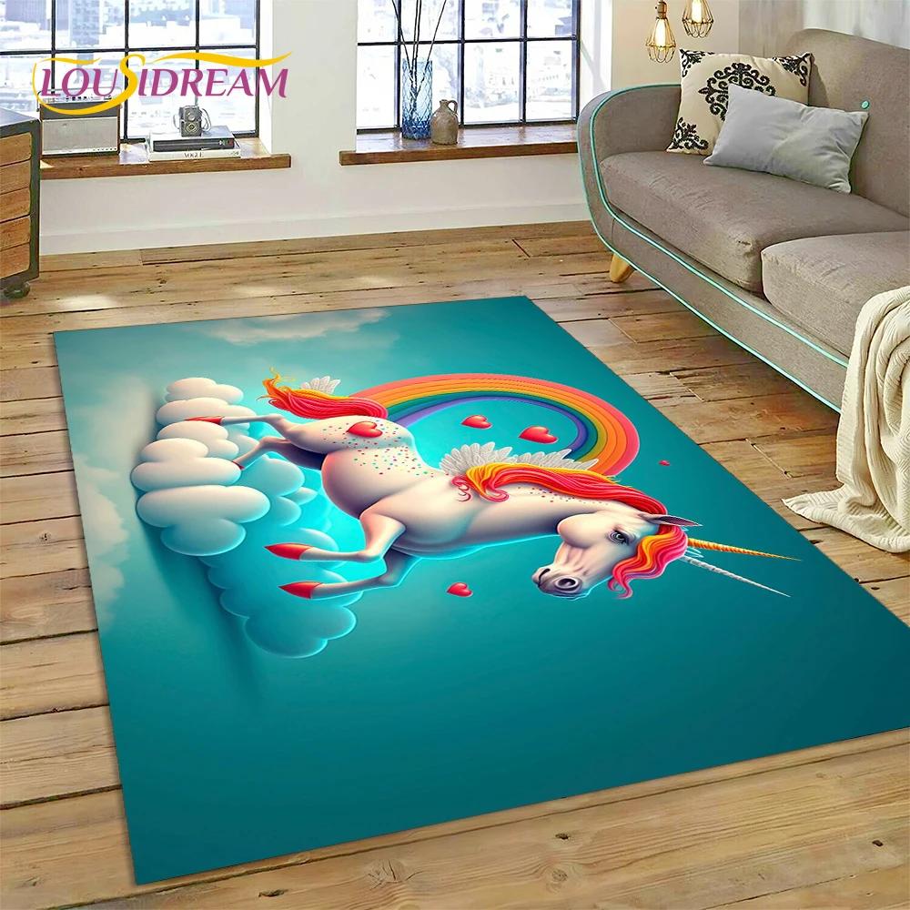 Dywan z kreskówkową, uroczą, jednorożcem, prezentem, dywanem do domu, salonu, sypialni, sofy, wycieraczką, dywanikiem do zabawy dla dzieci, antypoślizgową matą podłogową