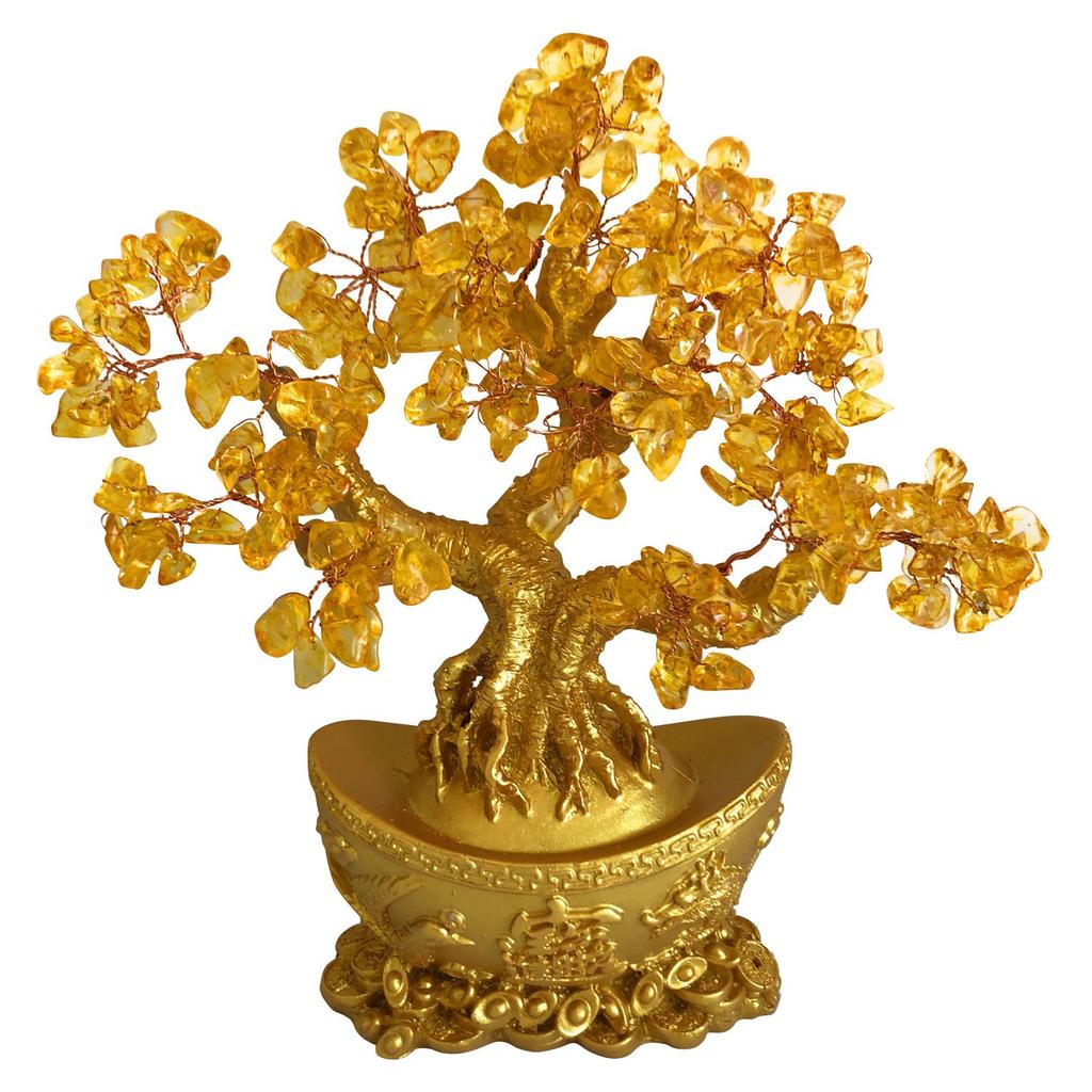 BirLey Golden Money Tree with Citrine and Yellow Crystal for Business and Feng Shui (Boat-Large) Wealth,