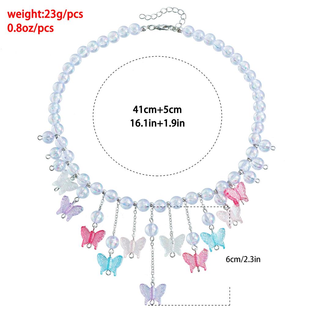 Jewelry Color Beaded Women'S Necklace Butterfly Pendant Temperament Chain Tassel Beach Women'S Necklace