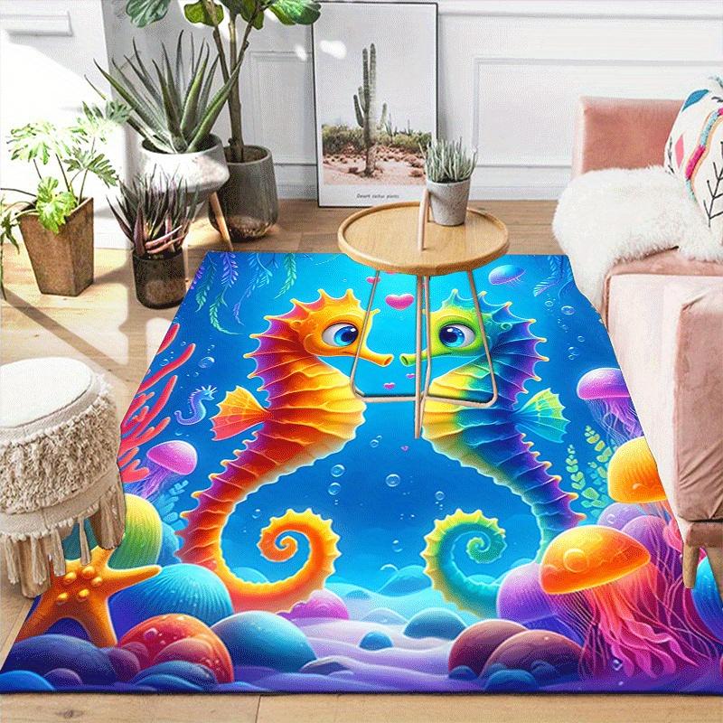 1pc Seahorse Lovers Design Indoor Area Rug - Soft, Anti-Slip, and Durable Gaming Room Decor for Bedroom