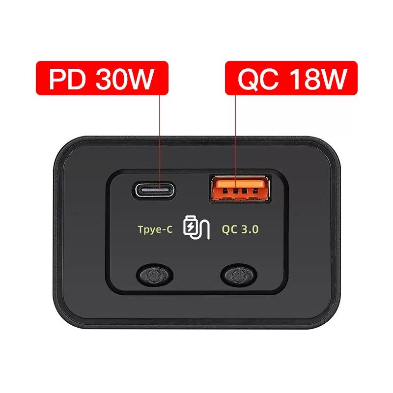 48W Dual Switch Fast Charge Car Charger with PD & QC for 12V/24V Vehicles