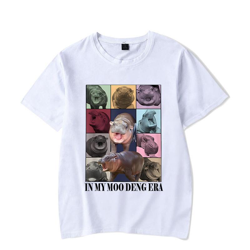 Ladies' Loose Casual Fun Moo Deng Bouncing Pig Print Pure Cotton Short Sleeved Top T-Shirts Women’s