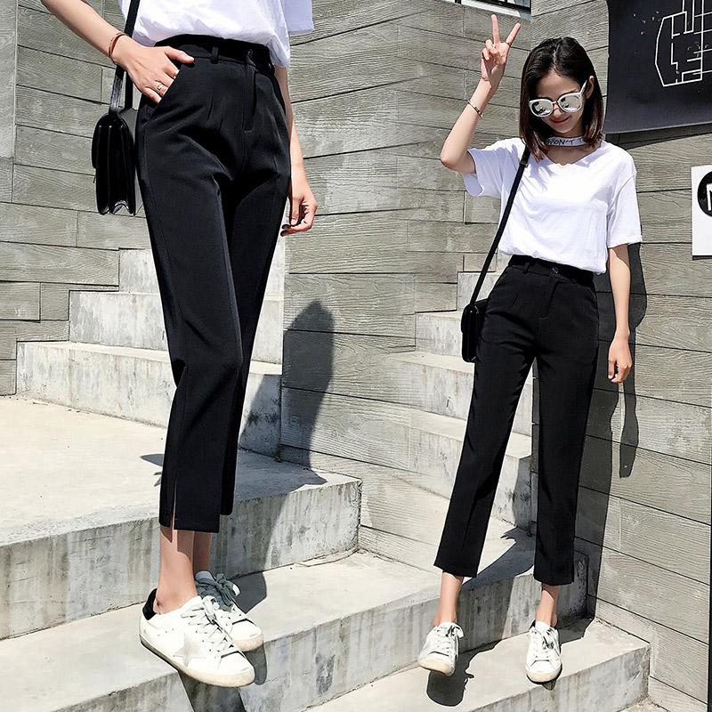 Korean Style Summer Women Suit Pants High Waist Pants with Slit Elegant Ladies Girls Casual Pants Capri