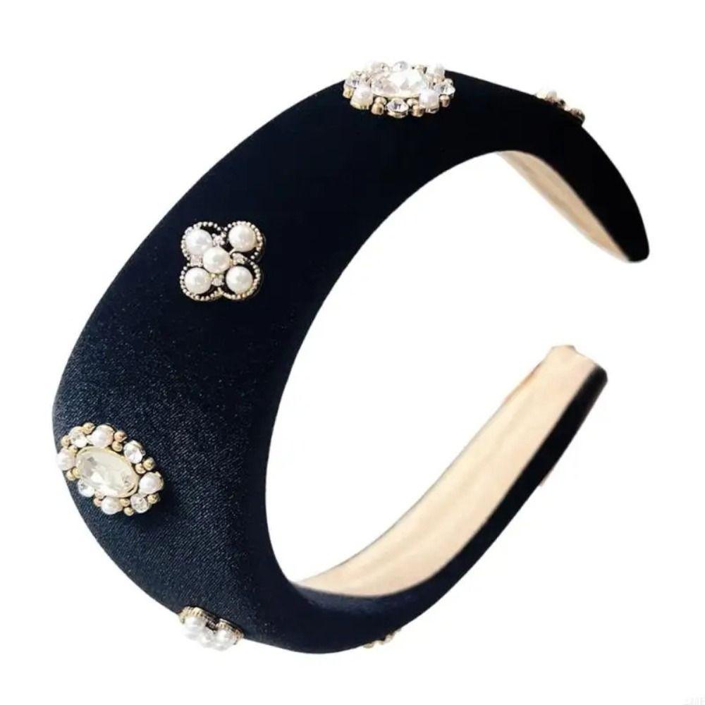 Baroque Crown Hair Hoop Elegant Vintage Hair Accessories Simple Rhinestone Pearls Hairband Party