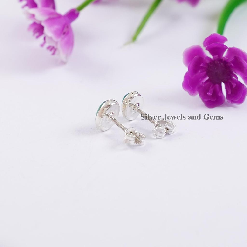 Natural Green Onyx Stud Earrings, 925 Sterling Silver Studs, Oval Onyx Studs, Gift for Mom, December Birthstone, Handmade Tiny Studs