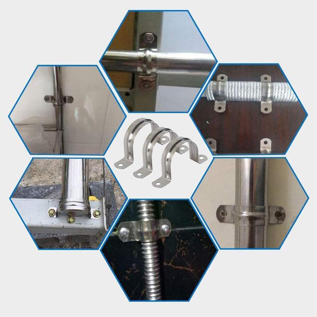 10pcs U Shape Pipe Clamps 20-60mm Stainless Steel Two Hole Strap Conduit Tube Clip Water 2-hole Pipe Strap Clamp