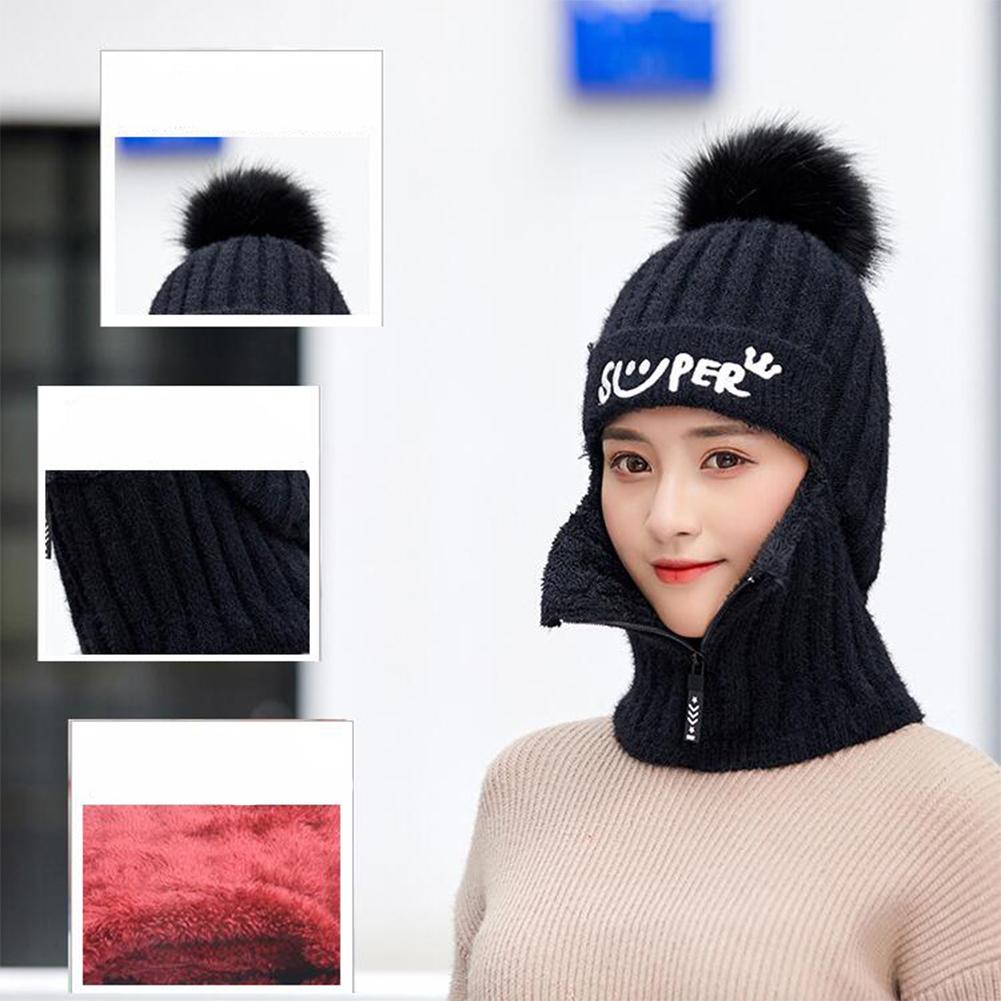 Women Kids Girls Warm Pullover Knitting Neckerchief Hat with Zipper for Riding