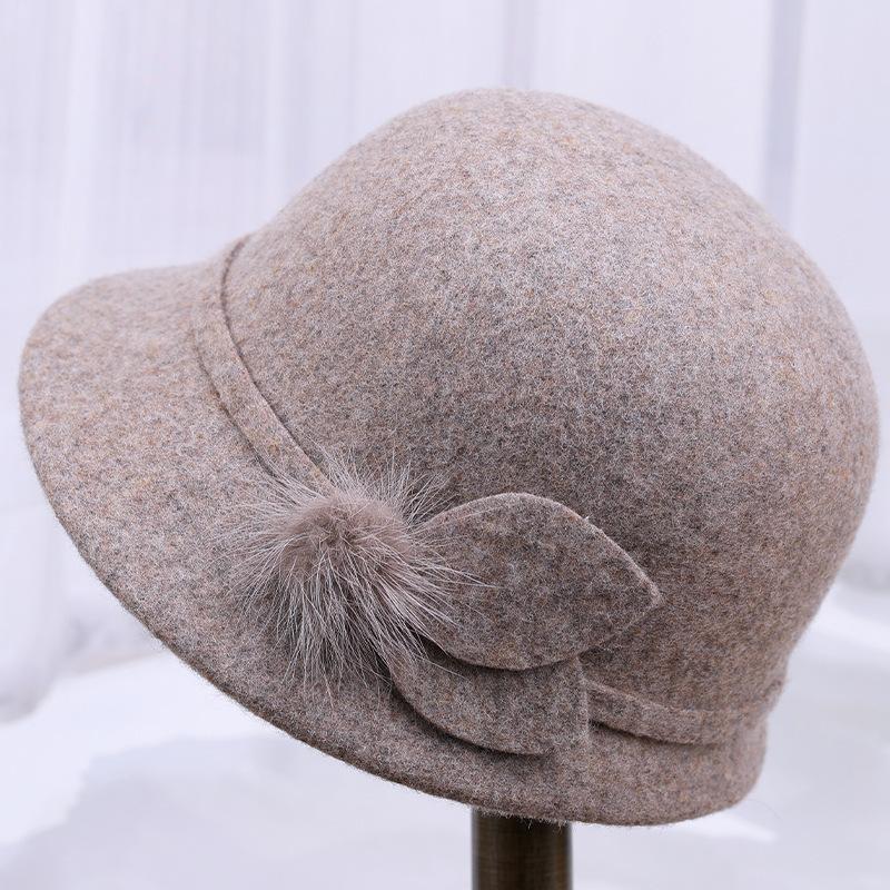 Fisherman'S Hat Children Autumn And Winter Wool Wool Elegant Flower Warm Basin Hat Casual Versatile Retro Top Hat