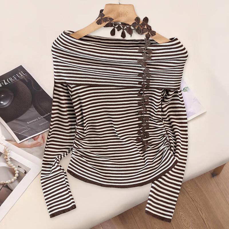 

Women s Striped Lamb Wool Blend Knit Pullover One Size