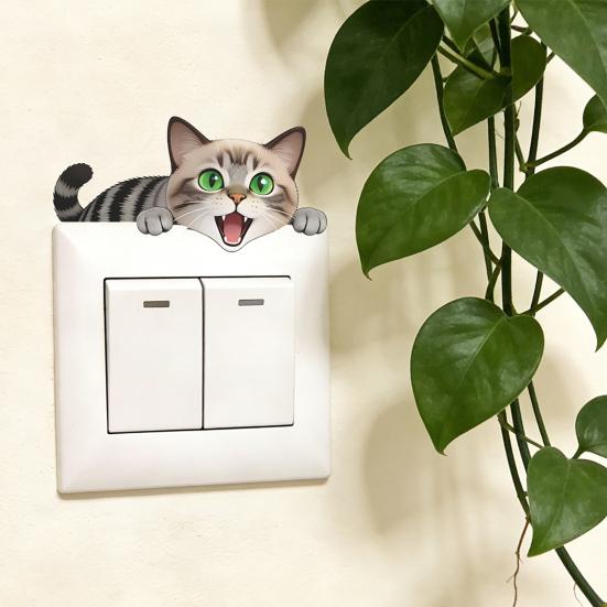 yangyizhi Light Switch Plate Stickers, Cartoon Animal Cute Cat Decor, Waterproof Removable Stickers for Switch, Wall Outlets, Bedroom, Living