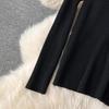 New 2024 Autumn Winter Black Knitted Sweater Tops Suits For Women Notched Collar Sleeveless Tank Double-Breasted Belt Dress Sets