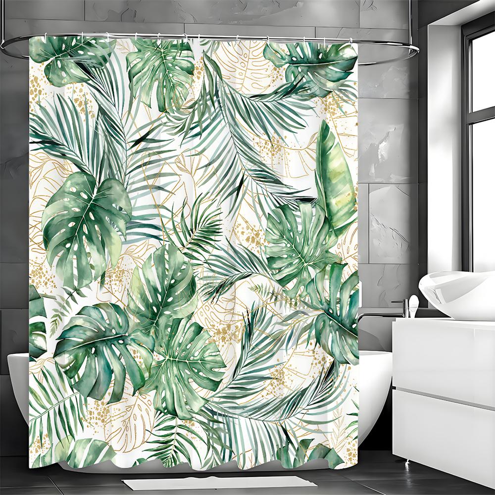 Palm Leaf Shower Curtain, Tropical Greenery Shower Curtain, Banana and Coconut Leaves, Botanical Prints, Floral Bathroom Decor,