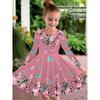 Vestido Casual para Niña con Estampado de Flores 3D, Cuello Redondo y Mangas Largas, Vestido de Princesa para Niña