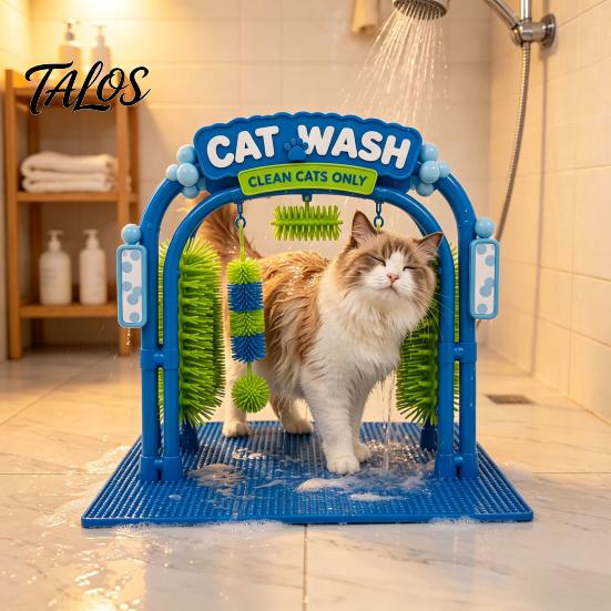Arche à gratter pour chat, Station de lavage et de toilettage, Auto-toiletteur, Conception de jouet interactif pour voiture, Brosses douces à frotter, Grattoir masseur pour station de chats d'intérieur