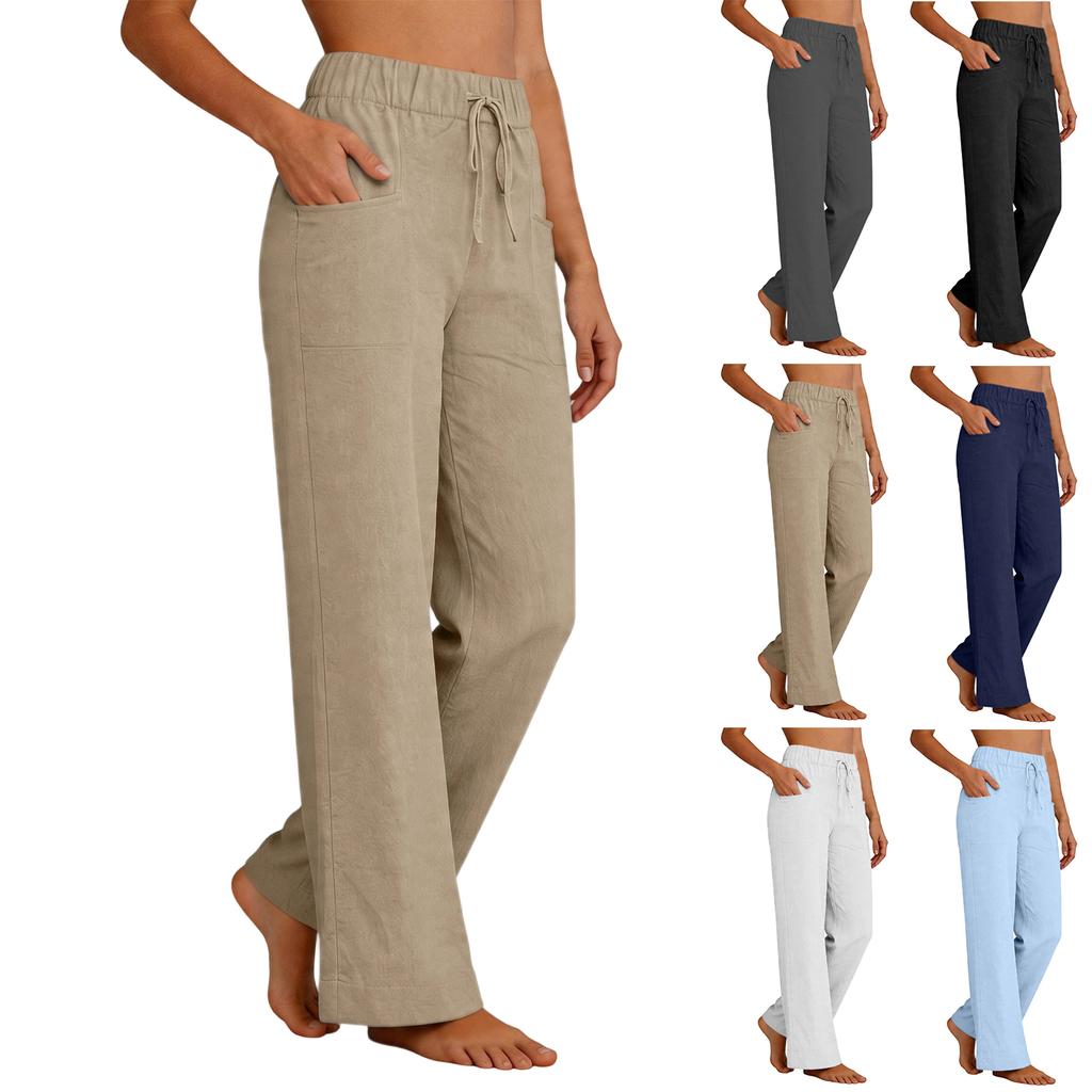 Women's Fashionable Elasticated Casual Color Wide-leg Trousers