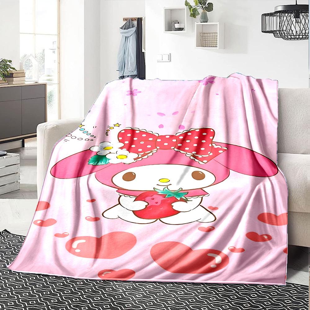 1 Stück My Melody Erdbeer-Decke Leichte Flanell-Kuscheldecke für Sofa Bett Reise Camping Wohnzimmer Büro Couch Stuhl