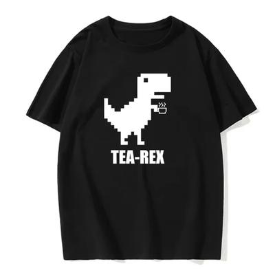 Mozaikowy Tyrannosaurus Rex Kocha Herbatę Zabawny Nadruk Męska Koszulka Bawełniana Luźna Koszulka Bawełniana Oversize Streetwear Oddychająca Koszulka