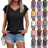 Women's Summer Fashion V-neck Solid Color Short Sleeve T-Shirt Casual Top