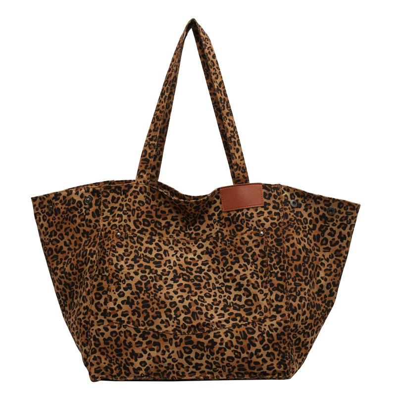 Leopard Print Canvas Tote Bag Women's Large-capacity Bag 2025 New Trendy Portable Commuter Bag Versatile Shoulder Mommy Bag