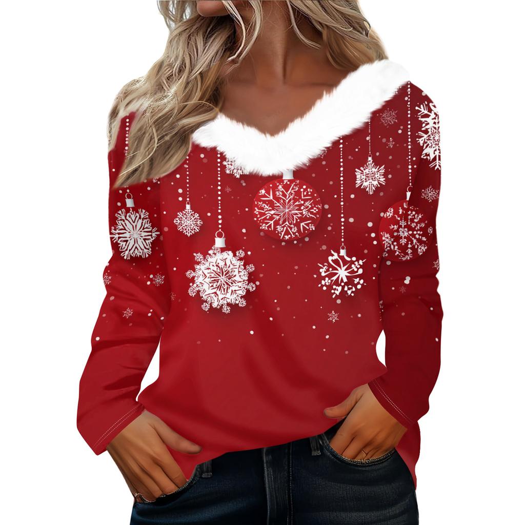 Long Sleeve Shirts For Women Cute Tops Christmas Prints Tees Blouses Casual Plus Size Basic Tops Pullover