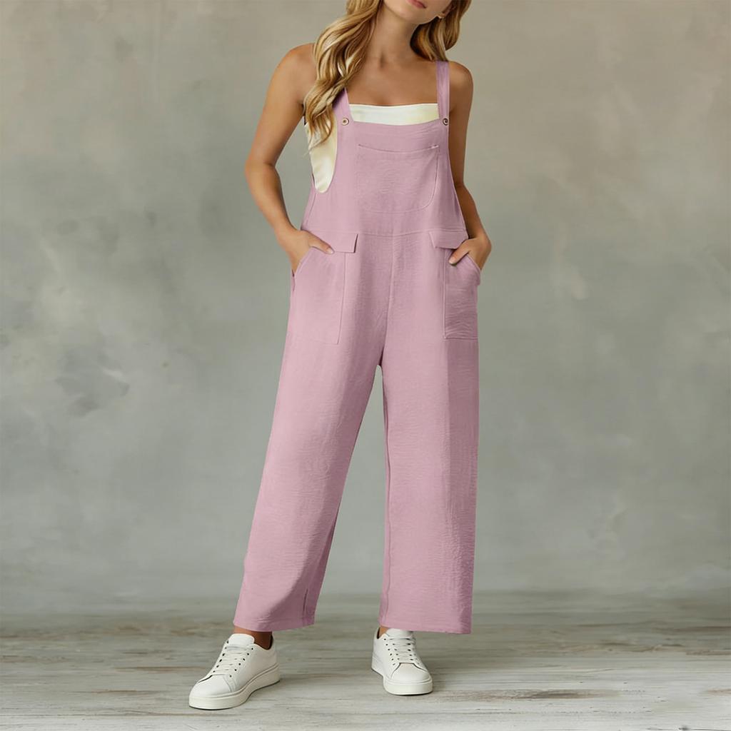 Womens Casual Wide Leg Jumpsuits Summer Spaghetti Strap Sleeveless Loose Long Pant Rompers With Pockets