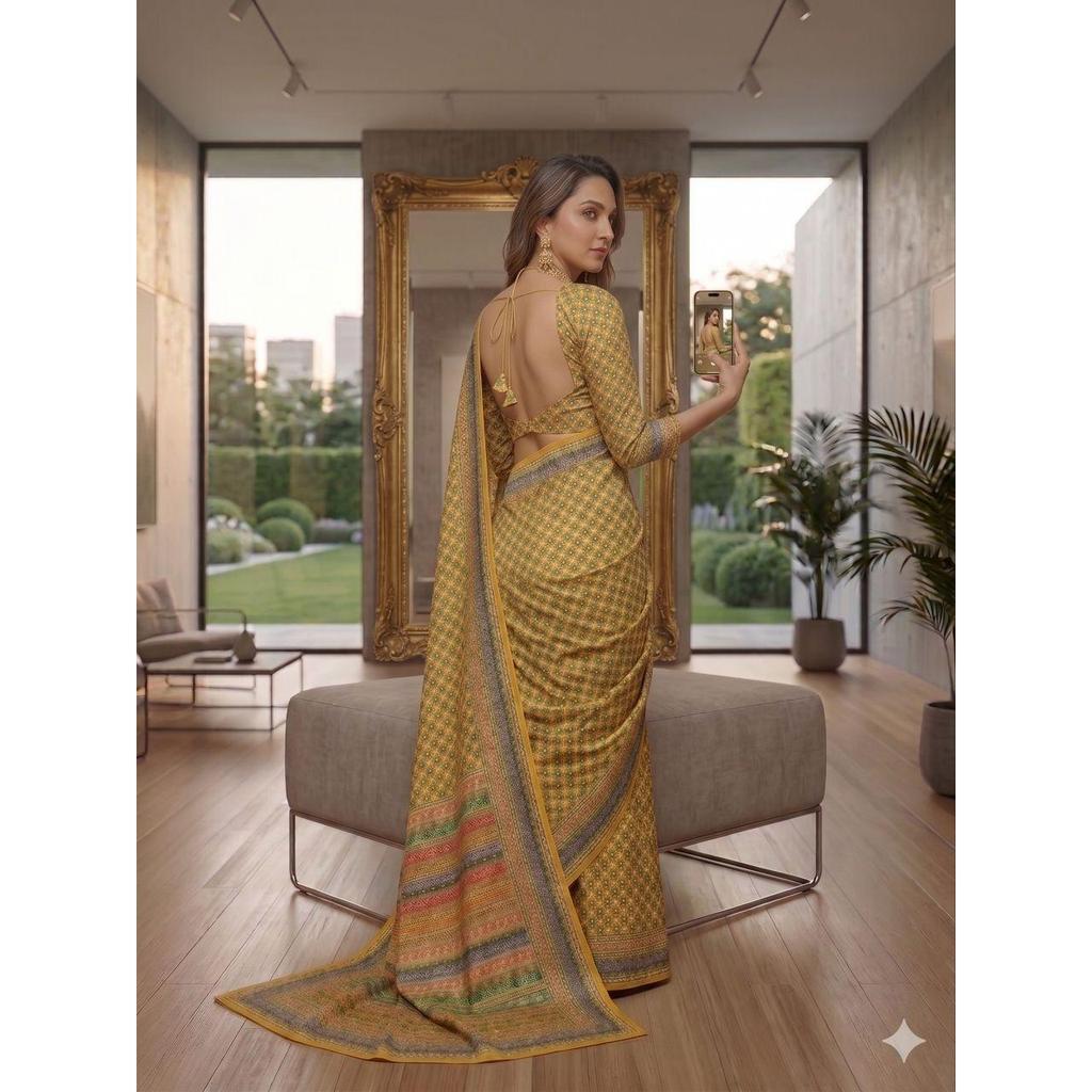 New Launch – Premium Chinon Silk Saree with Elegant Real Mirror Work Collection