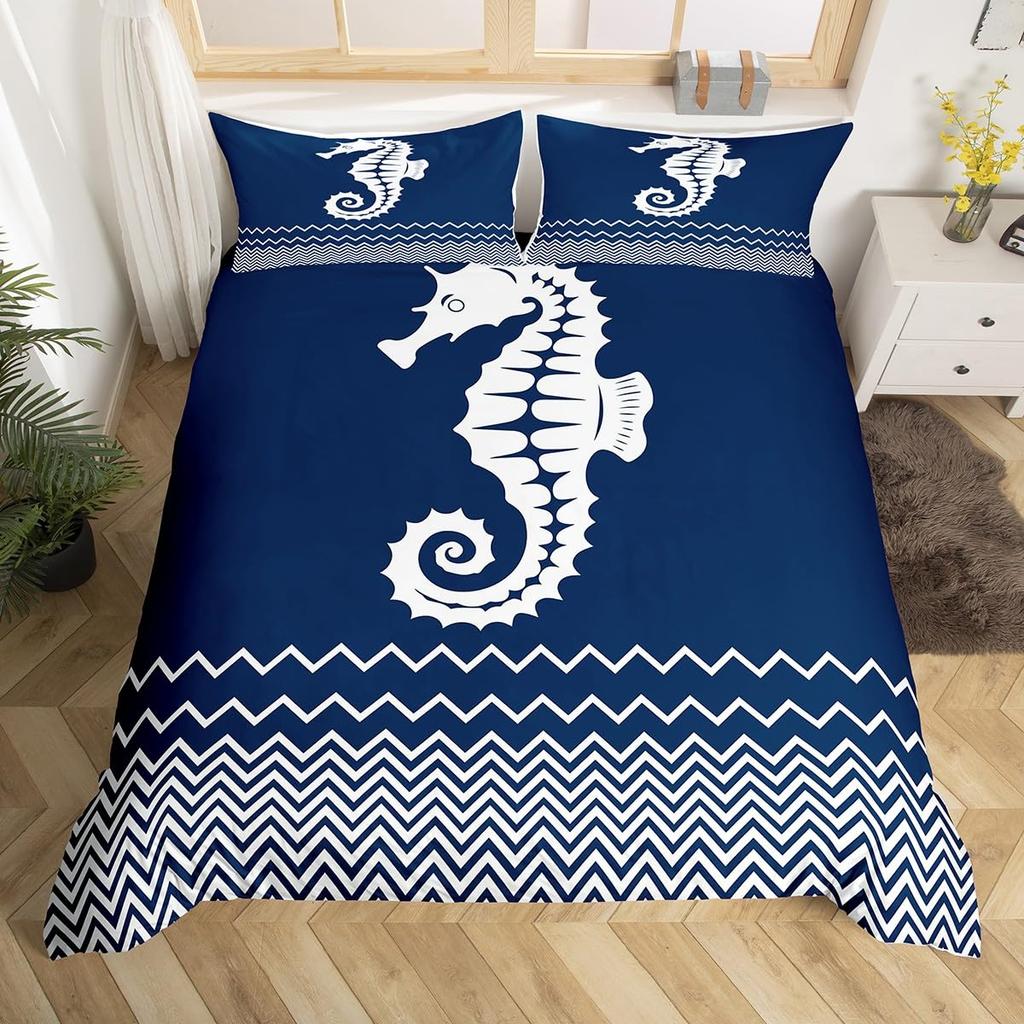 Seahorse Duvet Cover Sets For Kids Teens Queen Lightweight Bedding Sets Ocean Animal Bedspread Covers Bedroom Decor No Comforter