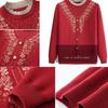 Women's Round Neck Printed Sweater Autumn Winter Rhinestone Plus Size Pullover Knitwear Loose Knit Top