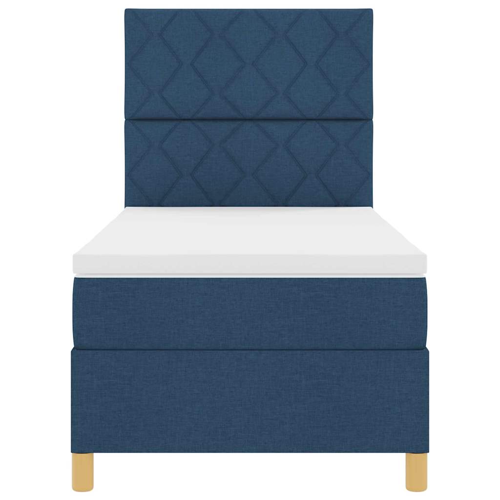Boxspring Bed with Mattress and Headboard Blue 90 x 200 cm Fabric