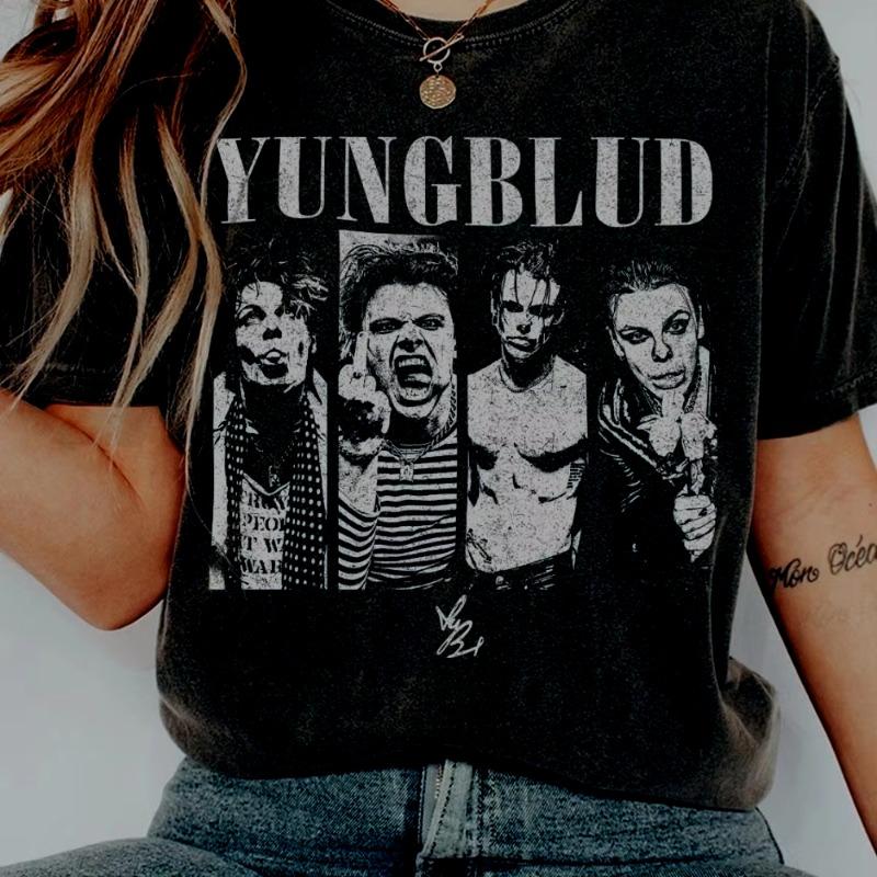Vintage Yungblud Music Cotton Print Tshirt Oversized Tee Graphic Short Sleeve Shirt Unisex Men Women Summer Hip Hop Streetwear
