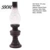 Oil Lamp Candle Holder Miniature Kerosene Resin Holder, Retro Figurine with Smoked Softly Diffused Candlelight Glass Shade & Carved Base, Tabletop