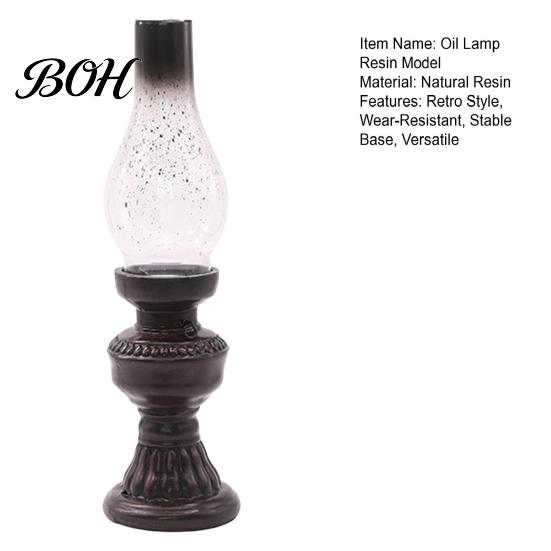 Oil Lamp Candle Holder Miniature Kerosene Resin Holder, Retro Figurine with Smoked Softly Diffused Candlelight Glass Shade & Carved Base, Tabletop