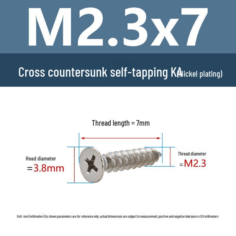 YiguYigu Nickel-Plated Phillips Flat Head Self-Tapping Screws M1-M5, Carbon Steel