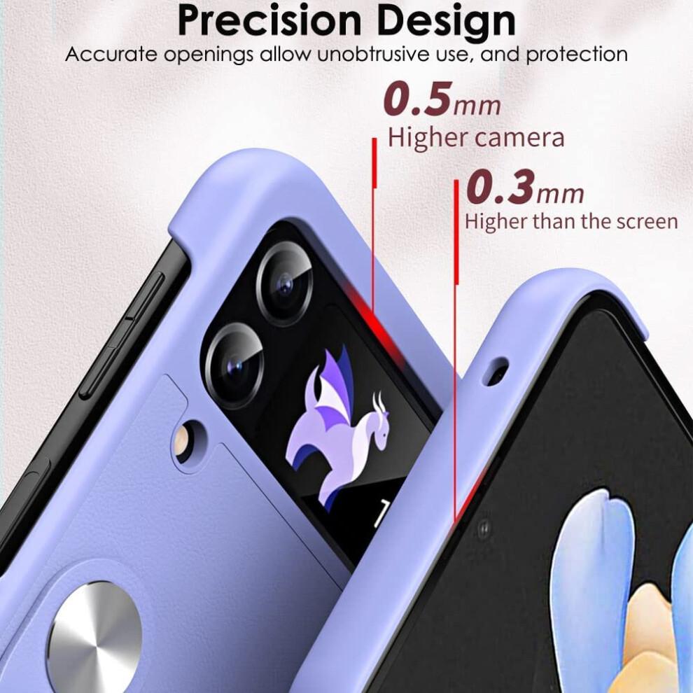 Pouzdro pro Samsung Galaxy Z Flip 4 / Flip 3, Kožené pouzdro pro Z Flip 4/3 s koženým držákem na prst, Pevné PC nárazuvzdorné ochranné pouzdro