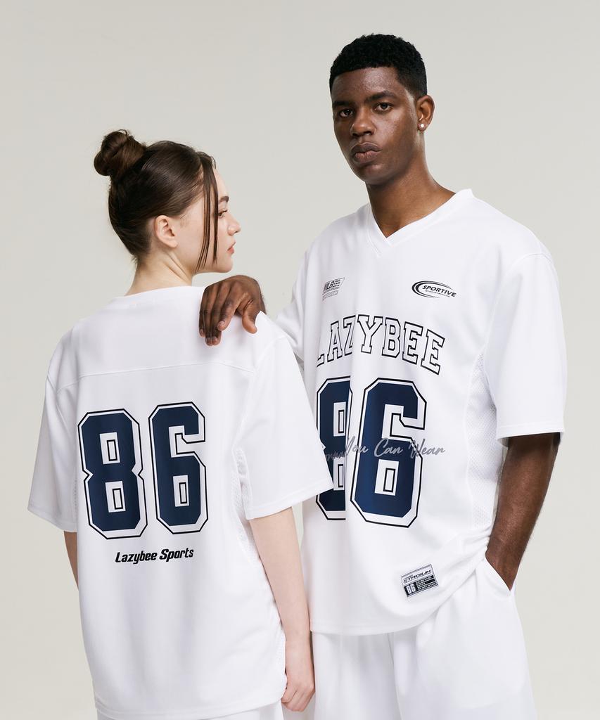 Leijibi Mixed Mesh Rugby Jersey Top Oversized Short Sleeve M Athletic Short Sleeve T-Shirt White